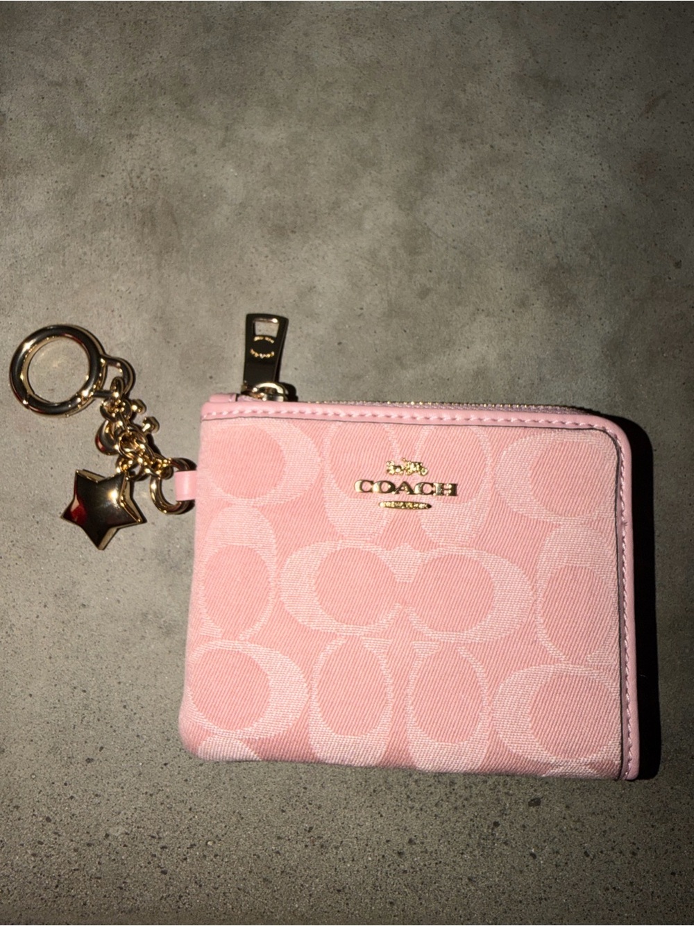 Coach Pink Signature Zip Coin Wallet with Gold Star Charm